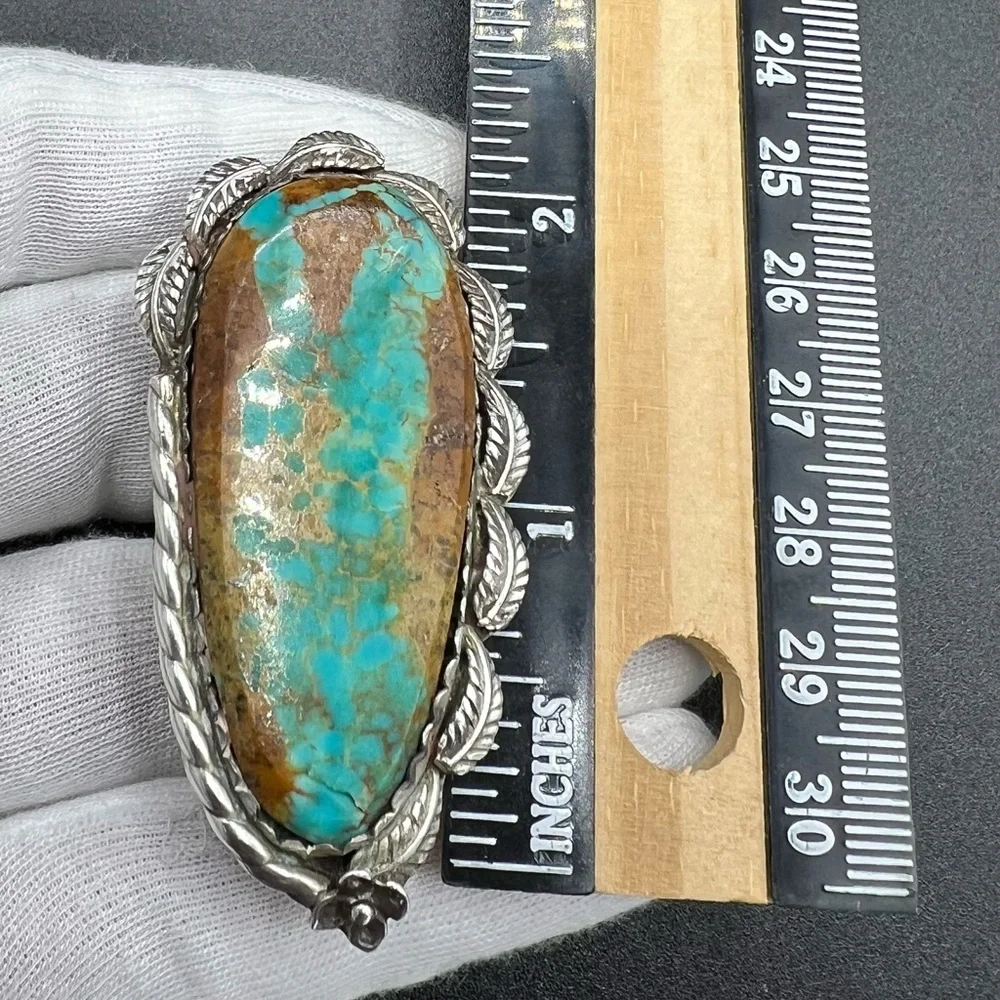 Navajo Pawn LARGE 2” Long Royston Turquoise & Silver Ring. Size 10.5 - Picture 9 of 11